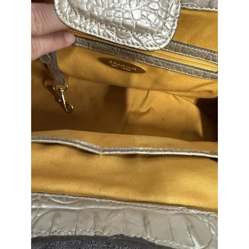 Brahmin Woven Linen Tweed Satchel Oyster Shell Melbourne Purse (Smoke Smell)